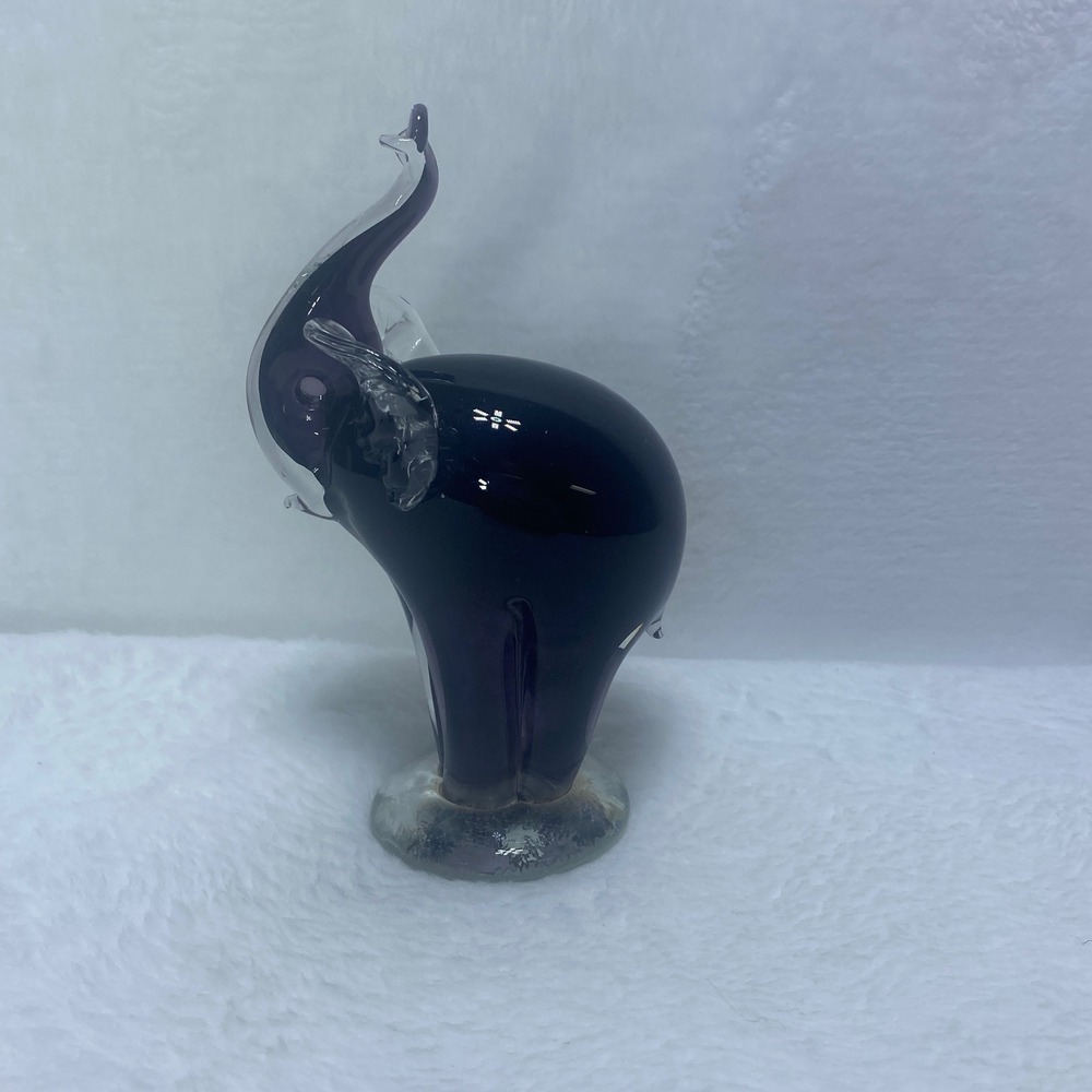 Purple or Black Murano Glass Elephant Trunk Up Decor‎ Accent Display